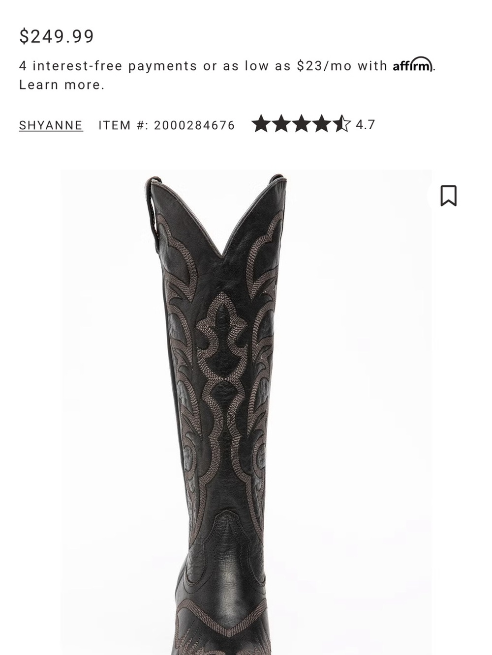 Shyanne Black Western Embroidered Tall Cowboy Boots